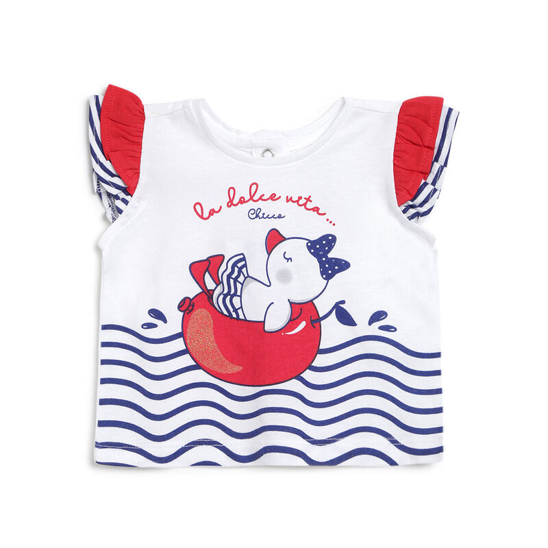 Girls White & Red Printed Short Sleeve T-shirt image number 0